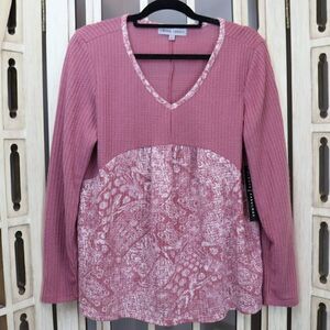 Absolutely Famous Long Sleeve Waffle Knit Blouse L